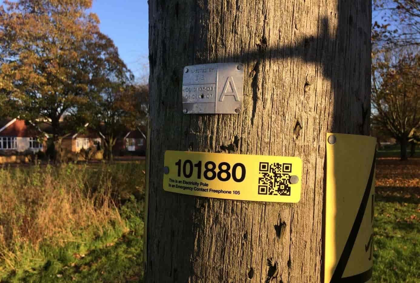 Now power poles across the East of England have a unique number and QR code to help keep people safe